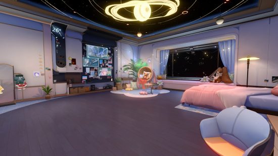 Honkai Star Rail Astral Express customisation: March 7th's room, showing the window on the right.