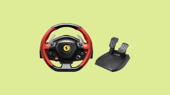 Best Xbox controller: the Ferrari Thrustmaster 458 Spider Racing Wheel with pedals.