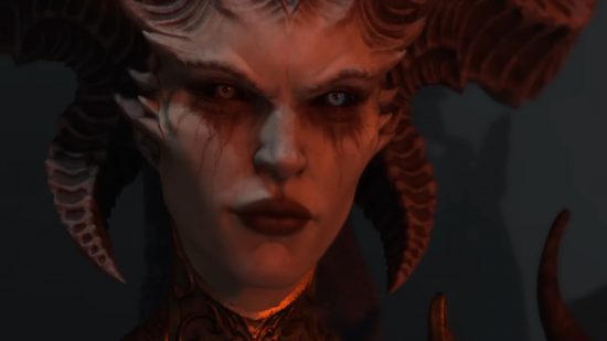 Diablo 4 pre-order image showing Lilith's demonic face,