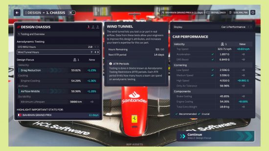 F1 Manager 2023 new features reveal weight limit: an image of a menu from the management sim