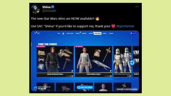 Fortnite Darth Maul skin Find the Force event: an image of the battle royale Item Shop showcasing Star Wars items