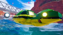 Is Lego 2K Drive open world: Lego vehicle driving on water in Lego 2K Drive