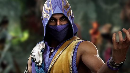 Mortal Kombat 1 crossplay: Rain from Mortal Kombat 1 in front of an arena background
