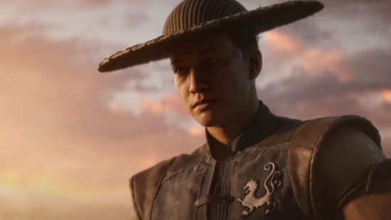 Mortal Kombat 1 Release Date: Kung Lao wearing a large hat with a cloudy, sunsetting sky behind him