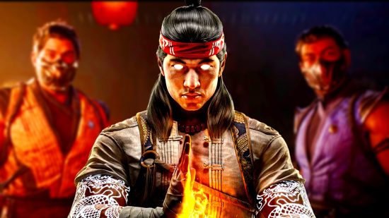 Mortal Kombat 1 Crossplay: an image of Liu Kand with Scorpion and Sub-Zero blurred