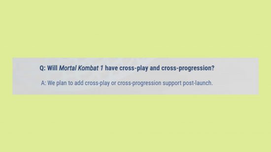 Mortal Kombat 1 crossplay FAQ question: an image of the question on a green background