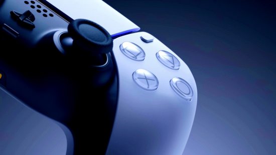 PS5 review: an image of the PlayStation 5 DualSense controller up close on a grey background