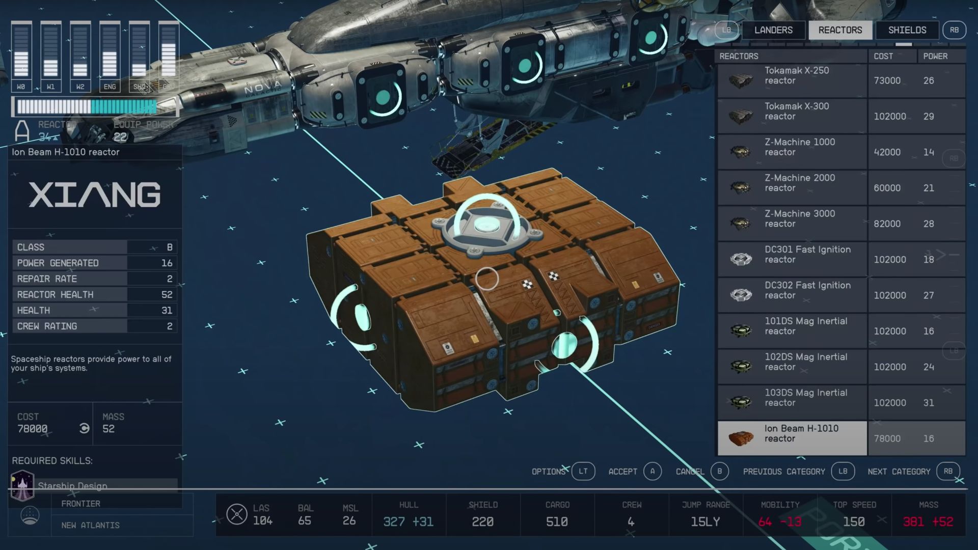 Starfield Ship Customization: The Reactors can be seen