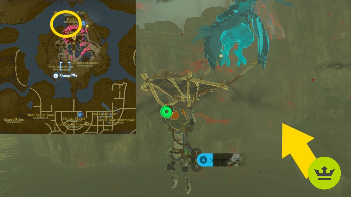Tears of the Kingdom Hylian Shield: Link can be seen paragliding with the map also shown