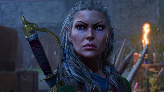 Baldur's Gate 3 voice actors: Jaheira with a stern expression,.