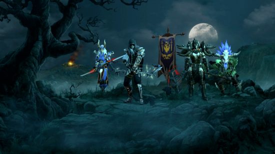 Best Switch co-op games: Characters from Diablo 3 lined up next to each other at night.
