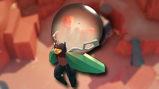 Cocoon release date: The main character carrying an orb against a blurred background of a desert environment.