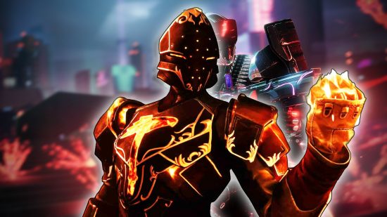 Destiny 2 Titan Build: Соларен титан, носещ броня, огъвайки силите си на замъглено фон на геймплея