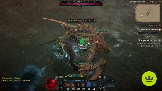 Diablo 4 world boss: A group of players fighting Ashava, one of the Diablo 4 world bosses.