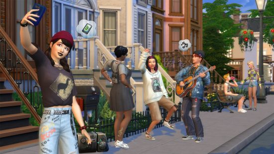 Jocuri gratuite PS5: Patru Sims vorbind pe trotuar