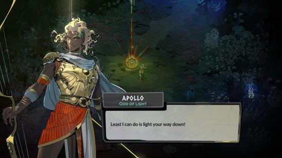 Hades 2 characters: The conversation user interface of Apollo talking to Melinoe.