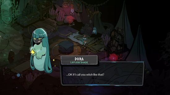 Hades 2 characters: The conversation user interface of Dora talking to Melinoe.