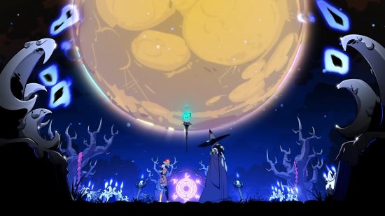 Hades 2 characters: Melinoe and Hecate under the moon.