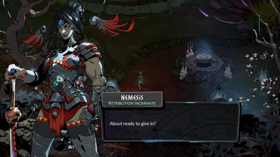 Hades 2 characters: The conversation user interface of Nemesis talking to Melinoe.