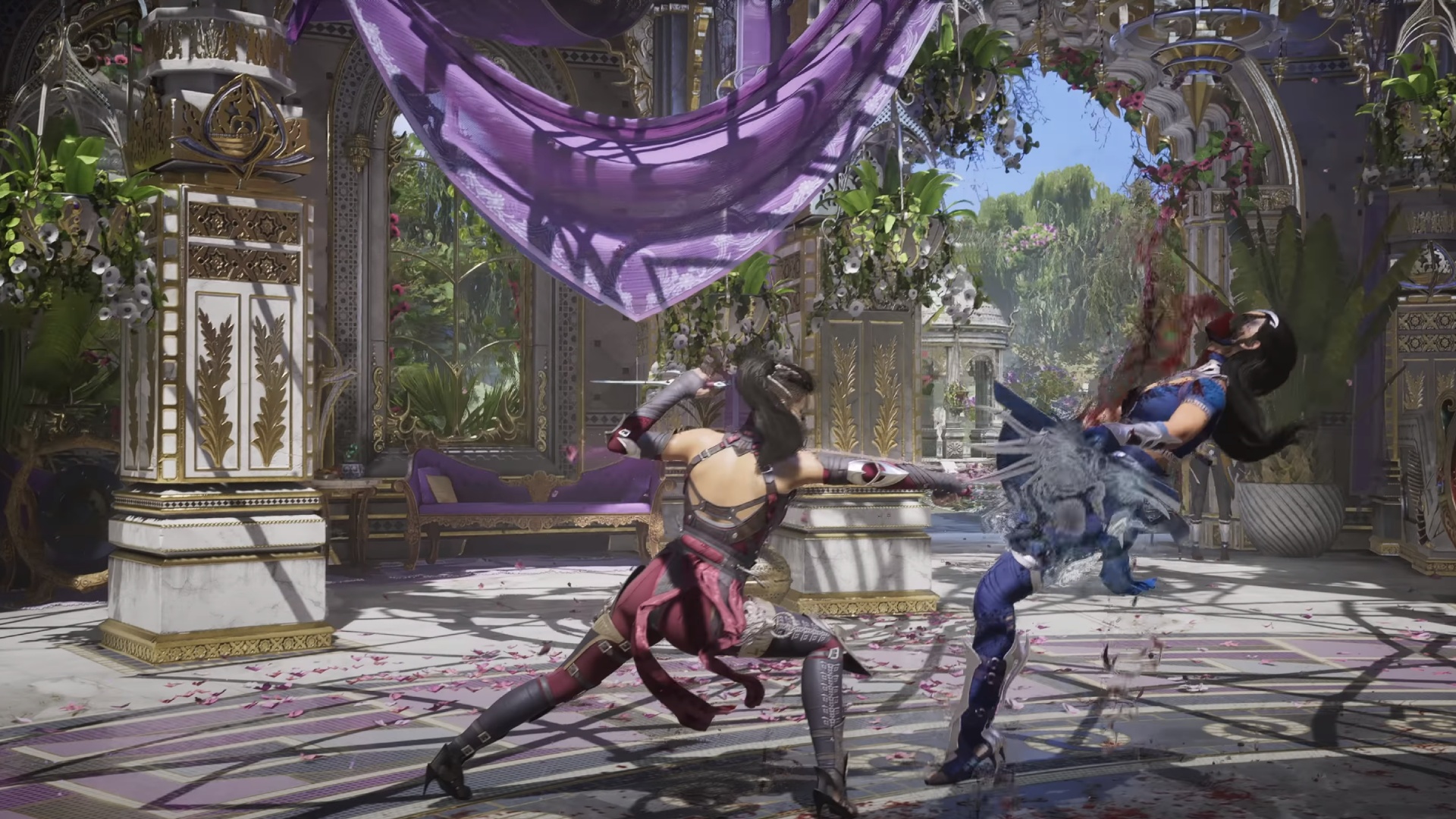 Mortal Kombat 1 characters: Mileena lunging at an enemy.