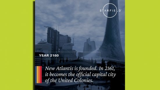 Starfield New Atlantis: A timeline image posted by Bethesda that reveals the foundation date of the city.