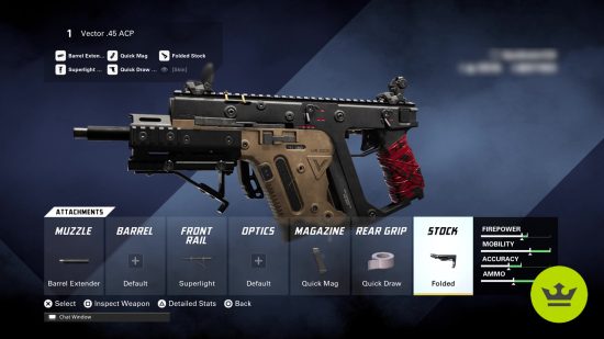 XDefiant Vector loadout: A Vector build in the weapon customization screen.
