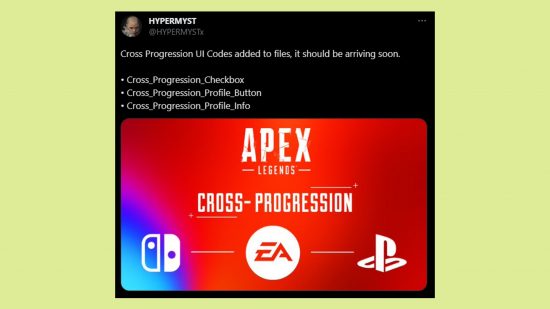 Apex Legends leaks crossprogression no account merging: an image of the tweet in question