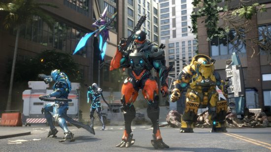 Best Xbox co-op games: Exosuits standing in Exoprimal