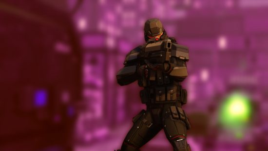 best Xbox strategy games: a futuristic soldier in Xcom2 readies his gun in battle