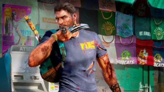 best xbox zombie games: a man covered in wounds and wearing a ripped blue t-shirt in Dead Island 2