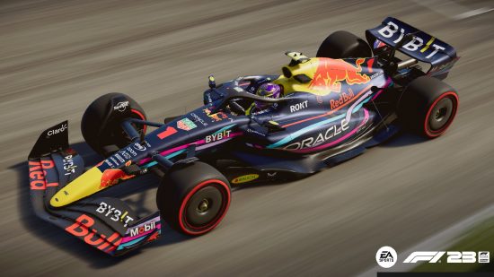 F1 23 replays mode: an image of the Miami Red Bull livery in-game