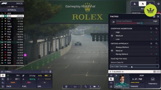 F1 Manager 2023 gameplay preview: an image of Alonso in Monaco