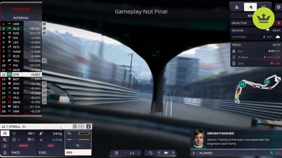 F1 Manager 2023 gameplay preview helmet visor cam: an image of the management sim
