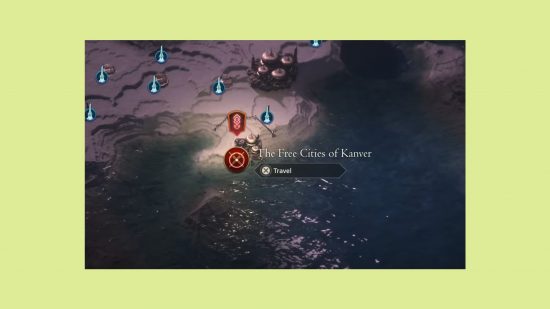 Final Fantasy 16 AP farm free cities of Kanver: an image of the RPG game's map