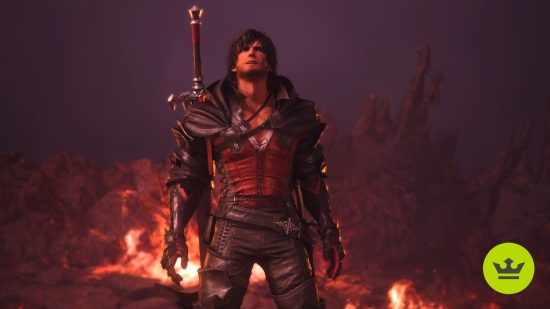 Clive standing in the middle of fires in Final Fantasy 16