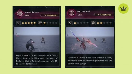 Final Fantasy 16 EXP Farm: an image of the two Eikon abilities you need in this PS5 RPG