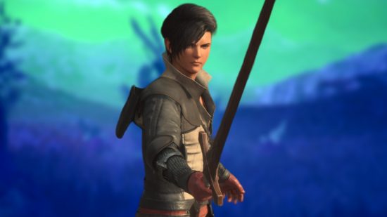 Final Fantasy 16 walkthrough: Young Clive Rosfield from Final Fantasy 16 in front of a blue and green background