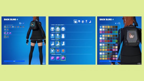 Fortnite Academy Champions release time combinations: an image of some menu options for the skins in the battle royale