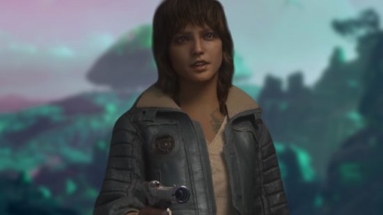 Is Star Wars Outlaws open world: Kay Vess in Star Wars Outlaws trailer in front of a planet background