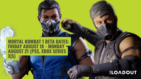 Mortal Kombat 1 beta: Smoke and Sub-Zero behind a quote of the Mortal Kombat 1 beta dates