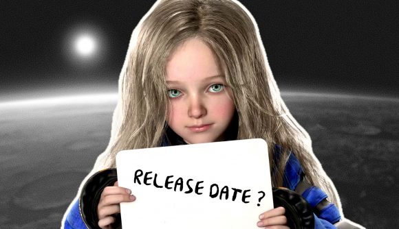 Pragmata release date: a small girl holding a sign in space