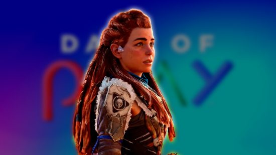 PS Plus deals PlaySttion State of Play Sale: an image of Aloy from RPG Horizon Forbidden West in front of the sale logo