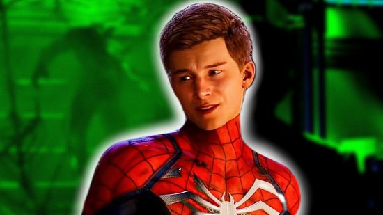 Spider-Man 2 Venom theory The Game Awards: an image of Peter Parker on a background showing a green healing tank
