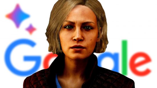 Starfield AI Google Bard predicts Starfield review scores: an image of a woman from the RPG in front of the google logo
