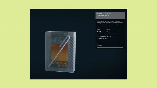 Starfield food: an image of some Orange Juice from the Xbox RPG