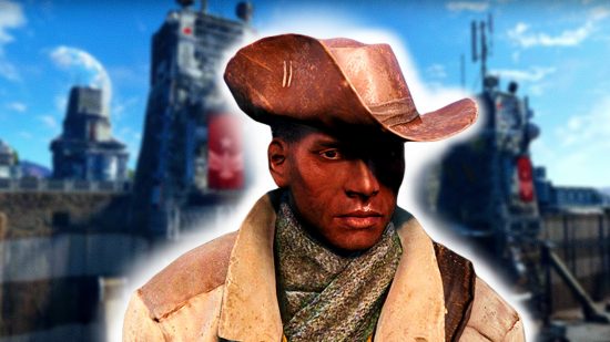Starfield outposts systems Fallout 4 settlements: an image of Preston Garvey from the RPG in front of a base from the space Xbox game.