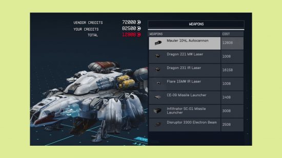 Starfield ship-building-cost-late-game: an image of some prices of ship parts in the RPG