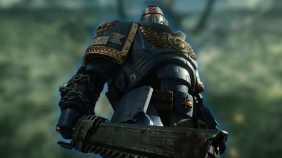 Warhammer 40K Space Marine 2 Multiplayer: A Space Marine can be seen