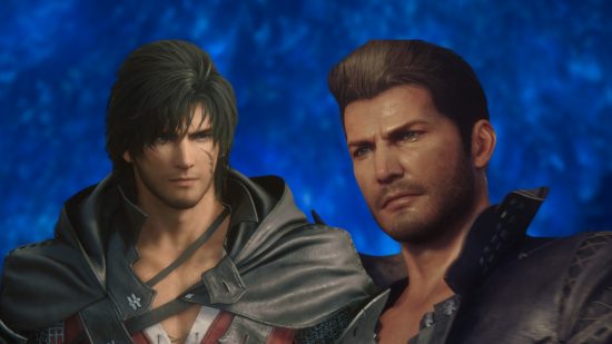 Why is Clive called Cid the Outlaw in Final Fantasy 16: Clive and Cid in Final Fantasy 16 in front of a mothercrystal background