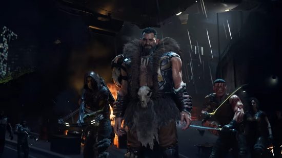 Marvel's Spider-Man 2 voice actors: Kraven the Hunter with his soldiers behind him.